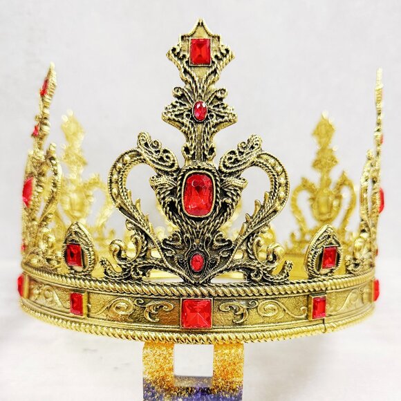 Vintage gold crown red stone crown cosplay headdress birthday party crown